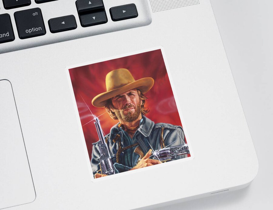 Portrait Sticker featuring the painting Clint Eastwood #1 by Dick Bobnick