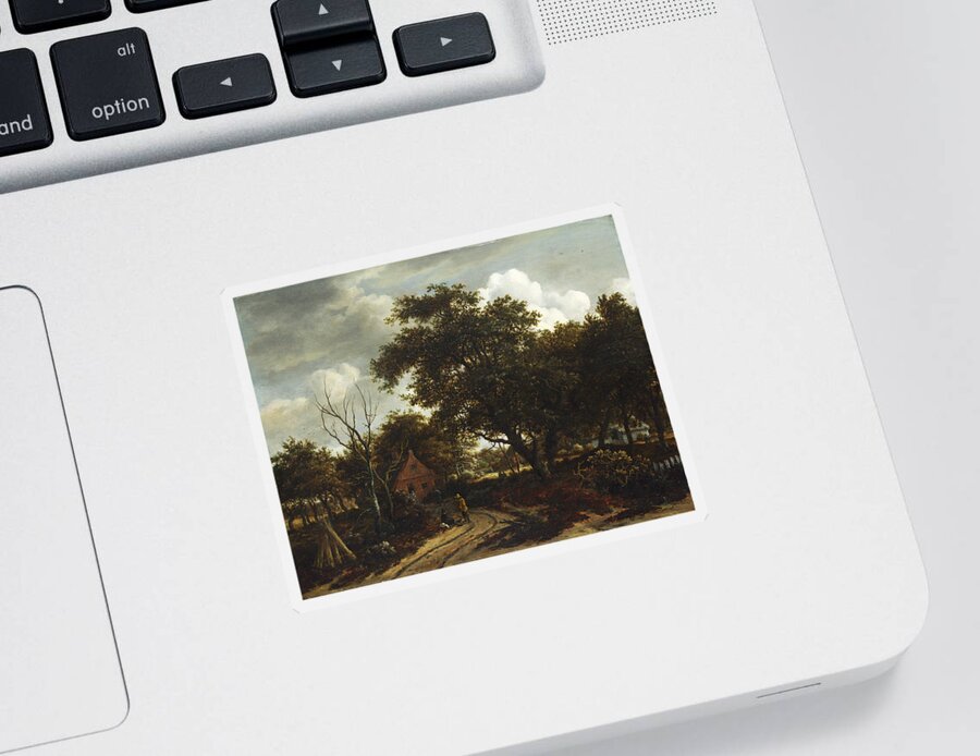 Meindert Hobbema Sticker featuring the painting Cottages in a Wood #1 by Meindert Hobbema
