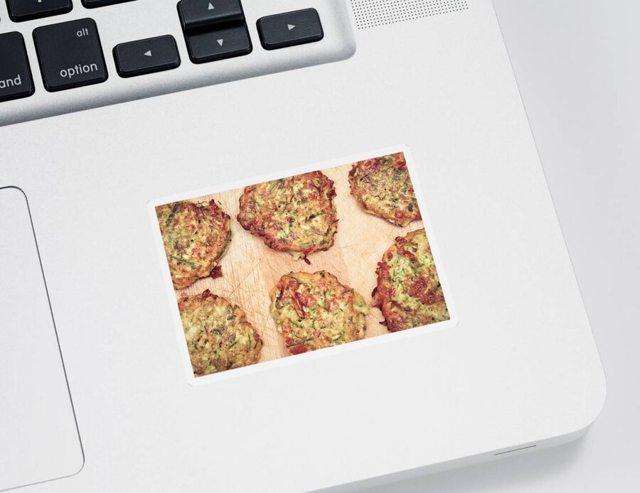 Amateur Sticker featuring the photograph Courgette fritters #1 by Tom Gowanlock