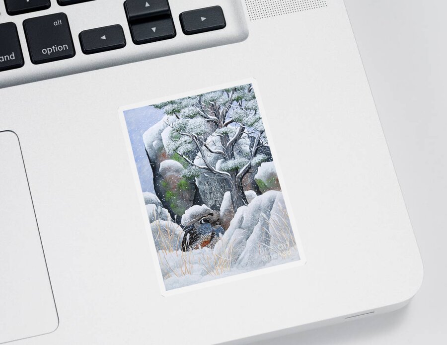 Quail Sticker featuring the painting Cozy Couple by Jennifer Lake
