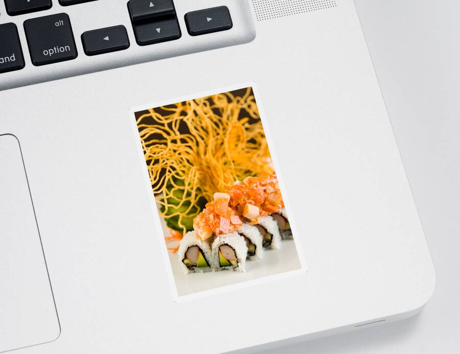 Asian Sticker featuring the photograph Crab and Salmon Roll by Raul Rodriguez