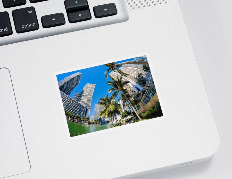 Architecture Sticker featuring the photograph Downtown Miami Brickell Fisheye #1 by Raul Rodriguez
