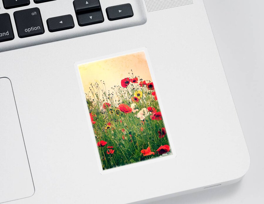 Flower Sticker featuring the photograph Field of Poppy's by Spikey Mouse Photography