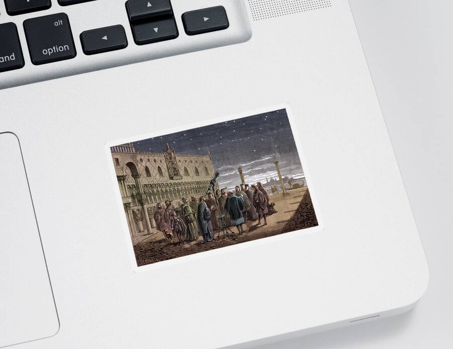 Science Sticker featuring the photograph Galileo Demonstrates Telescope, 1609 #2 by Science Source