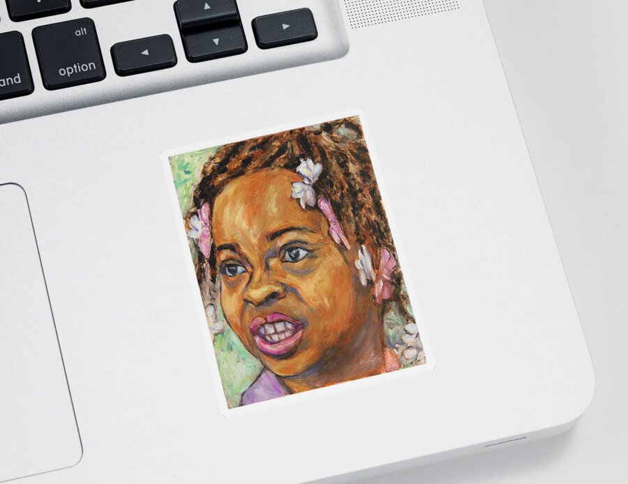 Black Sticker featuring the painting Girl with Dread Locks by Xueling Zou