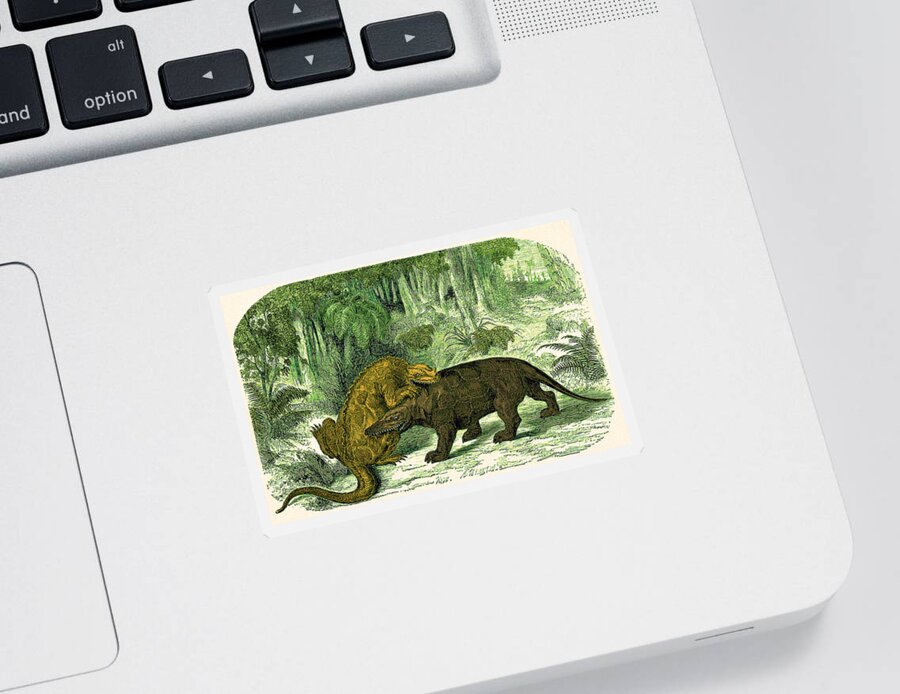 Historic Sticker featuring the photograph Iguanodon Biting Megalosaurus #1 by Wellcome Images
