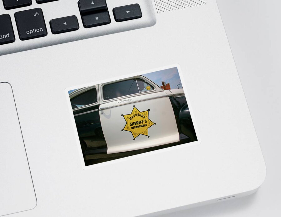 Photography Sticker featuring the photograph Mayberry Sheriffs Department Police Car #1 by Panoramic Images