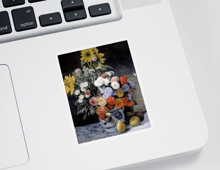 Pierre-auguste Renoir Sticker featuring the painting Mixed Flowers in an Earthenware Pot #2 by Pierre-Auguste Renoir