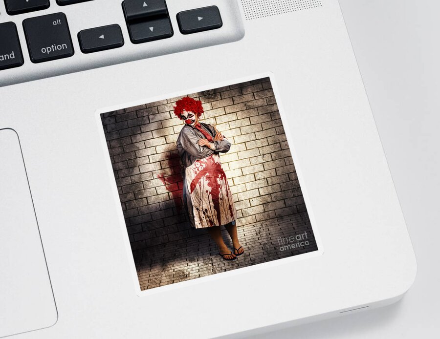 Clown Sticker featuring the photograph Murderous monster clown standing in full length #1 by Jorgo Photography