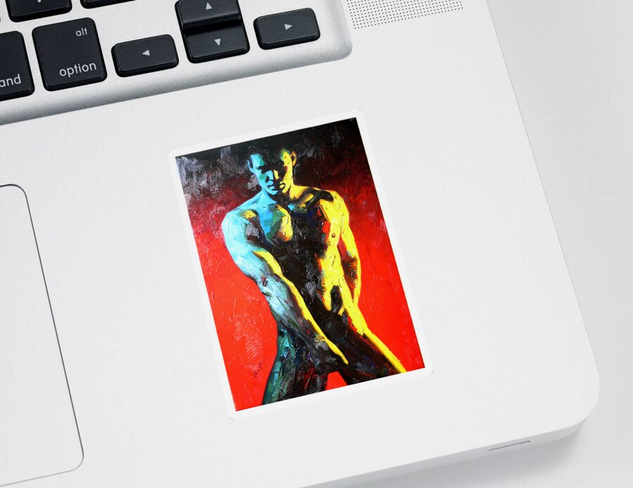 Original Art Sticker featuring the painting Original Abstract Oil Painting Art-male Nude By Kinfe by Hongtao Huang