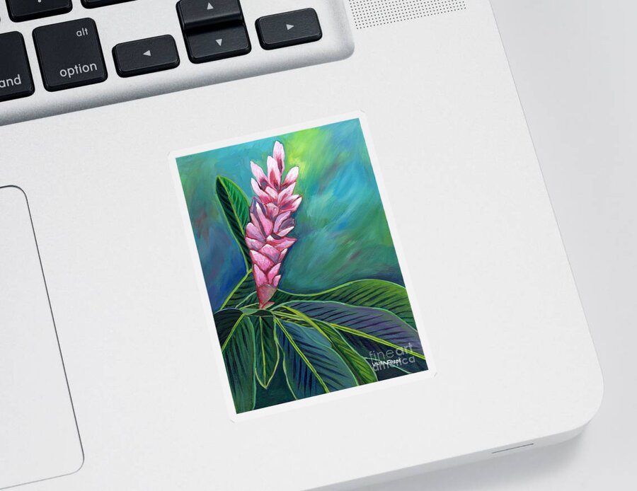 Flower Sticker featuring the painting Pink Ginger Lily #1 by Laura Forde