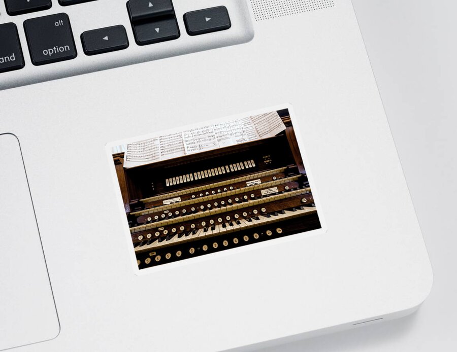 Photography Sticker featuring the photograph Pipe Organ Console, The Temple #1 by Panoramic Images