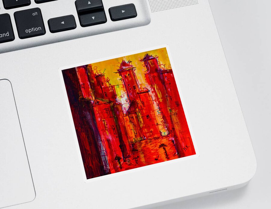 Cityscape Sticker featuring the painting Red Rainy City 2 by Maxim Komissarchik