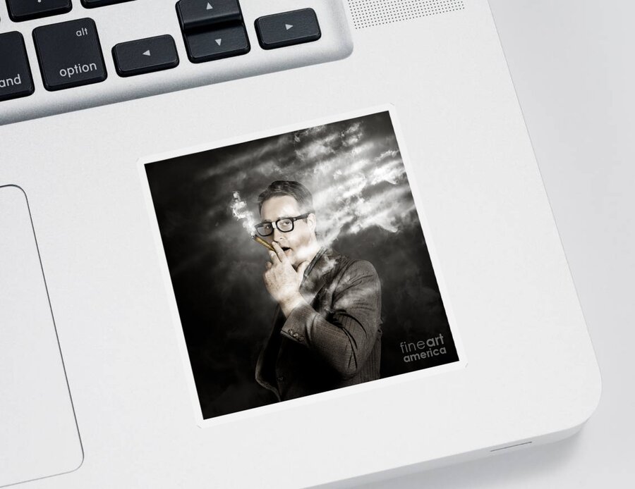 Money Sticker featuring the photograph Rolling rich millionaire businessman smoking money #1 by Jorgo Photography
