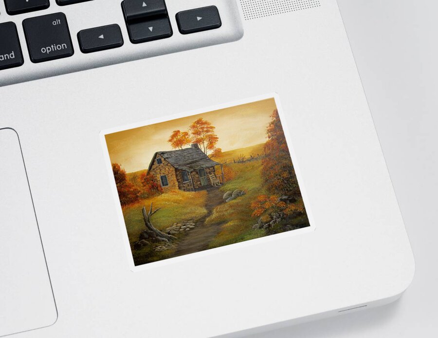 Cabin Sticker featuring the painting Stone Cabin #2 by Kathy Sheeran