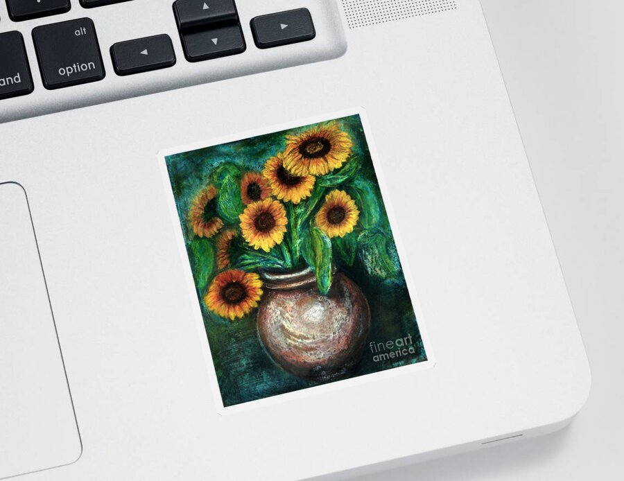 Sunflowers Sticker featuring the painting Sunflowers by Jasna Dragun