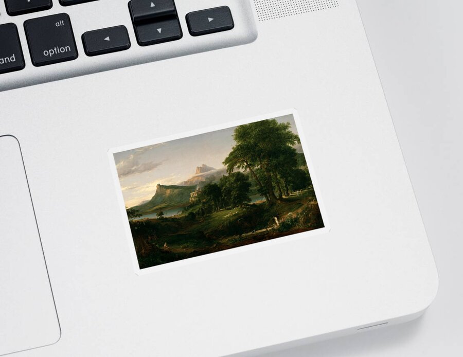 Hudson River School Sticker featuring the painting The Course of Empire The Arcadian or Pastoral State by Thomas Cole