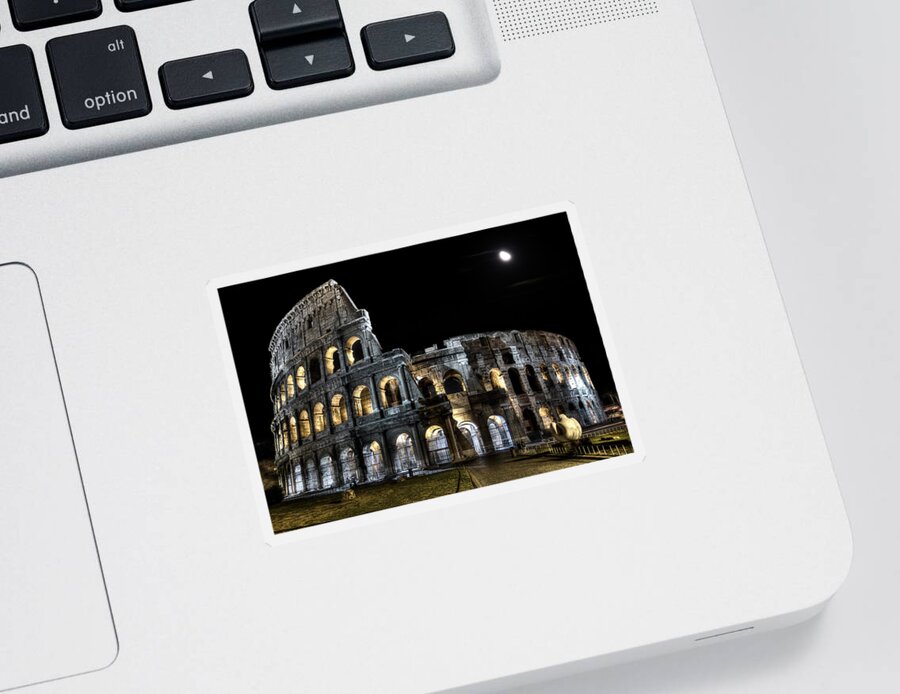 Colosseum Sticker featuring the photograph The Moon above the Colosseum No2 by Weston Westmoreland
