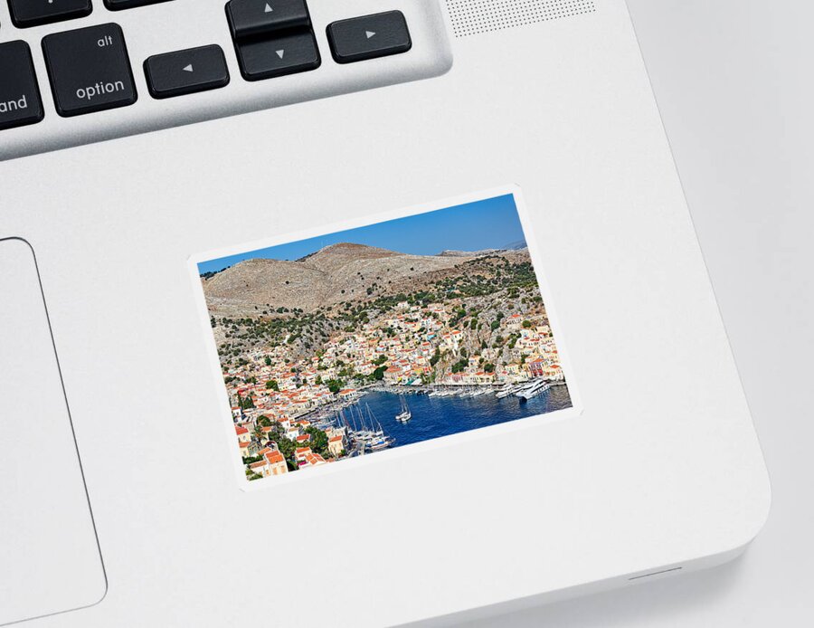 Aegean Sticker featuring the photograph The port of Symi - Greece #1 by Constantinos Iliopoulos