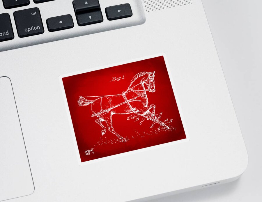 Horse Sticker featuring the digital art 1900 Horse Hobble Patent Artwork Red by Nikki Marie Smith
