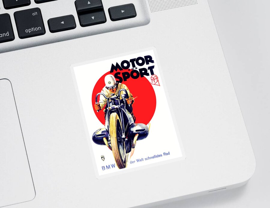 1929 Sticker featuring the digital art 1929 - BMW Motorcycle Poster - Color by John Madison