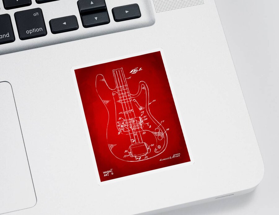 Guitar Sticker featuring the digital art 1961 Fender Guitar Patent Minimal - Red by Nikki Marie Smith