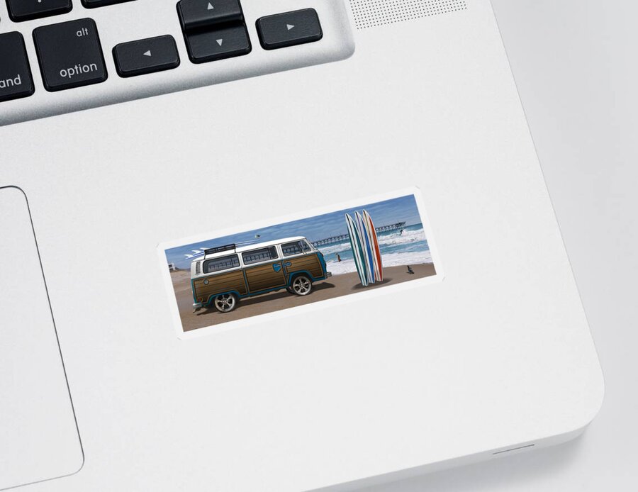1970 Vw Bus Sticker featuring the photograph 1970 VW Bus Woody by Mike McGlothlen