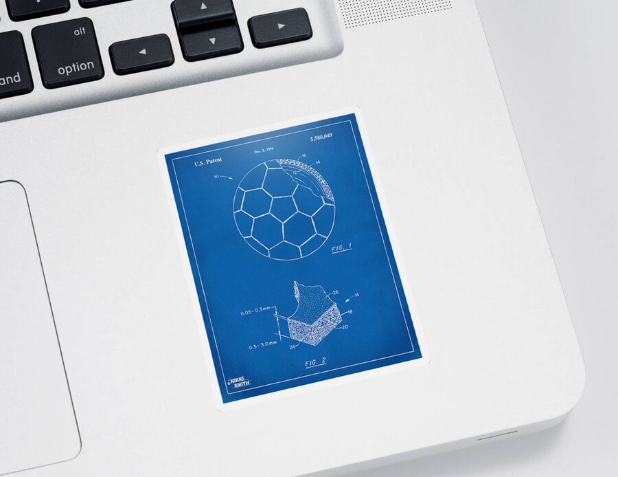 Soccer Sticker featuring the digital art 1996 Soccerball Patent Artwork - Blueprint by Nikki Marie Smith