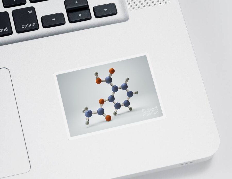 Grey Background Sticker featuring the photograph Aspirin Molecule #2 by Science Picture Co
