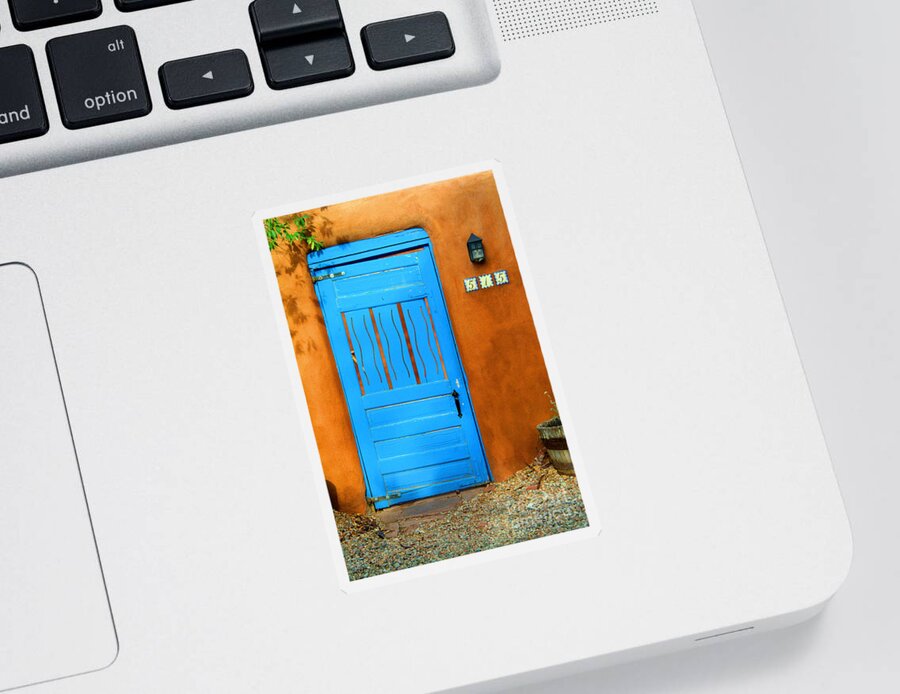 Blue Sticker featuring the photograph Blue Door in Santa Fe by Charlene Mitchell