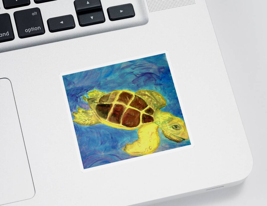 Loggerhead Turtle Sticker featuring the painting Loggerhead Freed by Suzanne Berthier