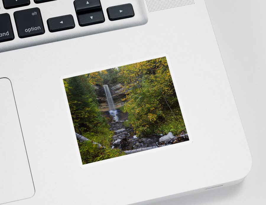 Autumn Sticker featuring the photograph Munising Falls #2 by Jack R Perry