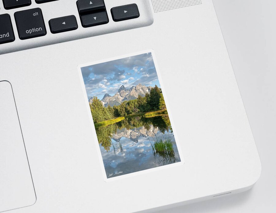 Awe Sticker featuring the photograph Teton Range Reflected in the Snake River by Jeff Goulden