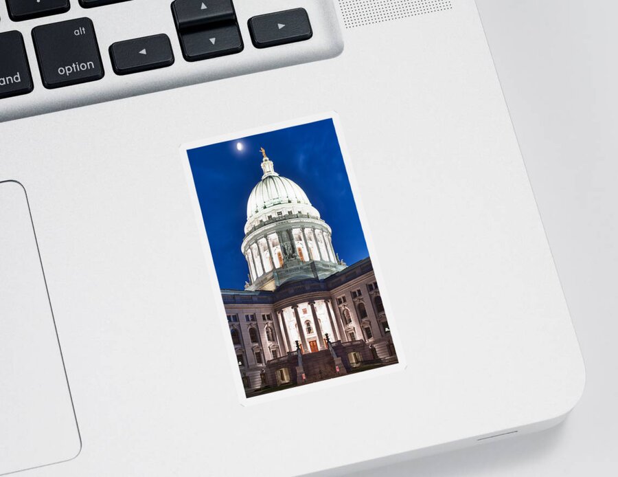 Clouds Sticker featuring the photograph Wisconsin State Capitol Building at Night by Sebastian Musial