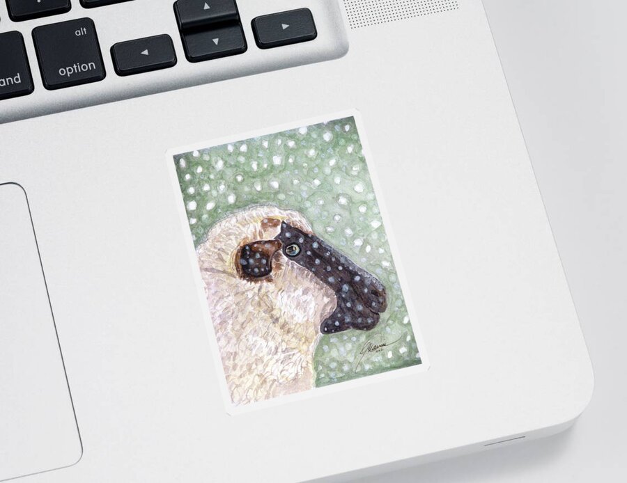 Christmas Sticker featuring the painting Wishing Ewe A White Christmas by Angela Davies