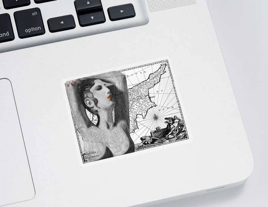 Augusta Stylianou Sticker featuring the digital art Ancient Cyprus Map and Aphrodite #22 by Augusta Stylianou