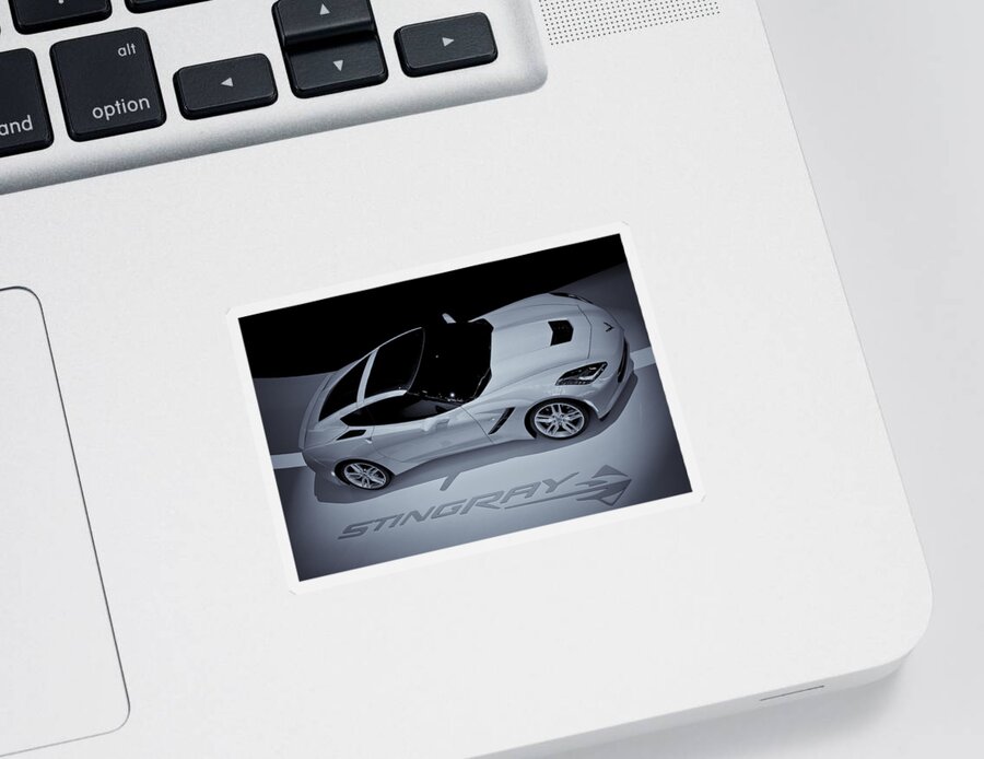 2014 Chevy Corvette Sticker featuring the photograph 2014 Chevy Corvette BW by Rachel Cohen