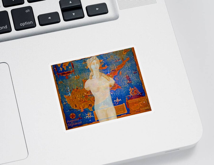 Augusta Stylianou Sticker featuring the digital art Ancient Cyprus Map and Aphrodite #27 by Augusta Stylianou
