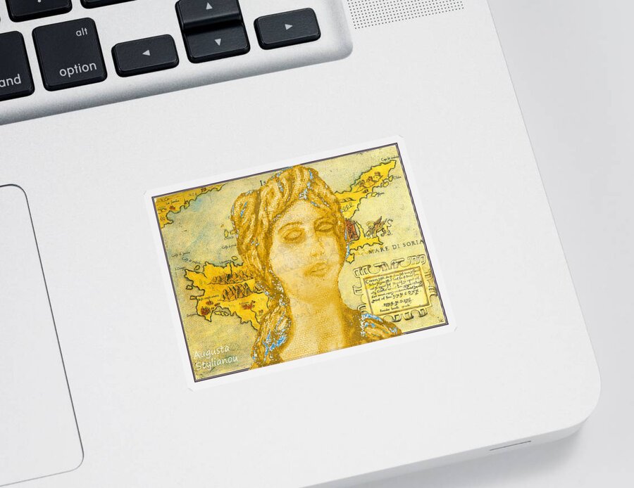 Augusta Stylianou Sticker featuring the digital art Ancient Cyprus Map and Aphrodite by Augusta Stylianou