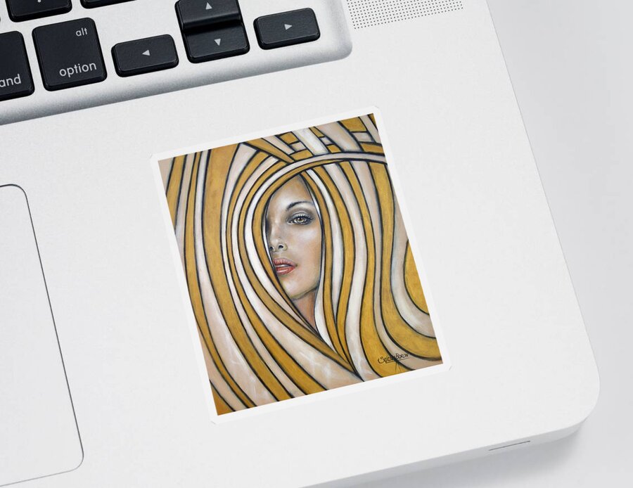 Woman Sticker featuring the painting Golden Dream 060809 #1 by Selena Boron