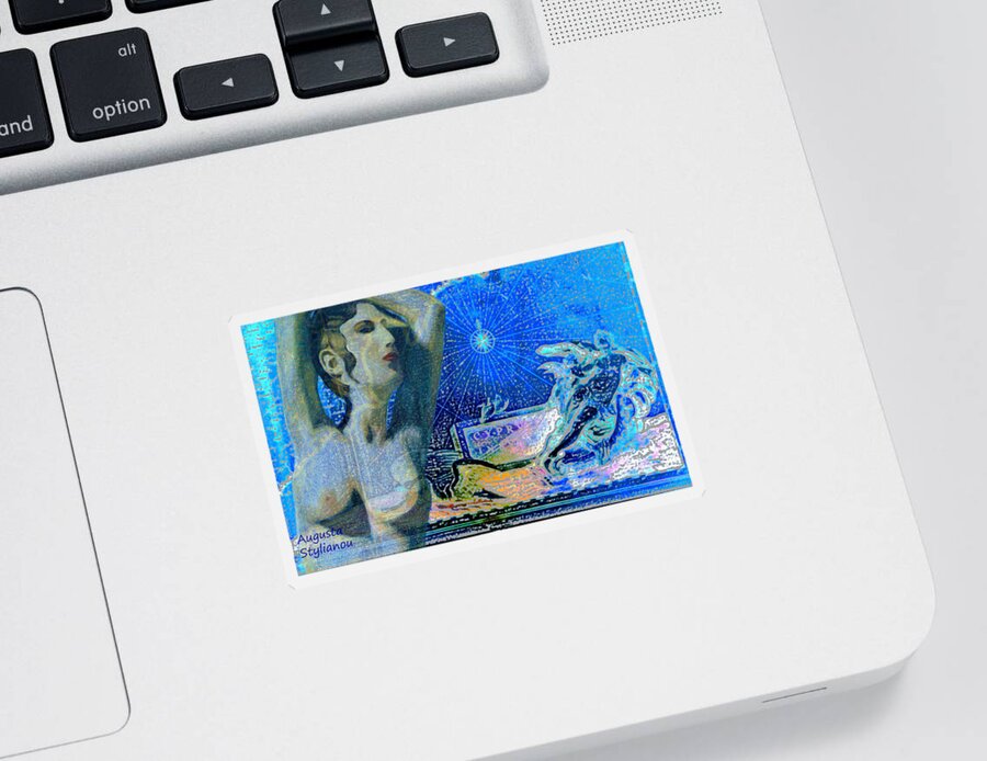 Augusta Stylianou Sticker featuring the digital art Ancient Cyprus Map and Aphrodite #6 by Augusta Stylianou