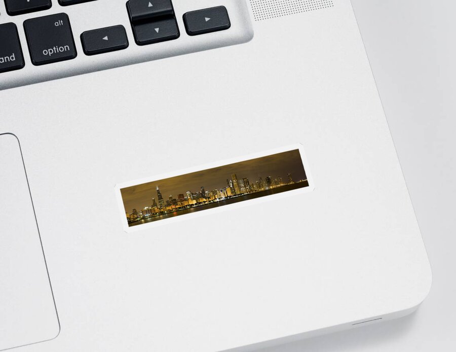 Chicago Skyline Sticker featuring the photograph Chicago Skyline at Night #4 by Sebastian Musial