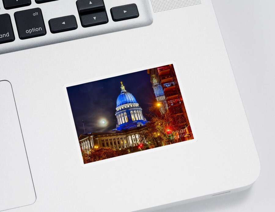 Blue Sticker featuring the photograph Madison Capitol by Steven Ralser