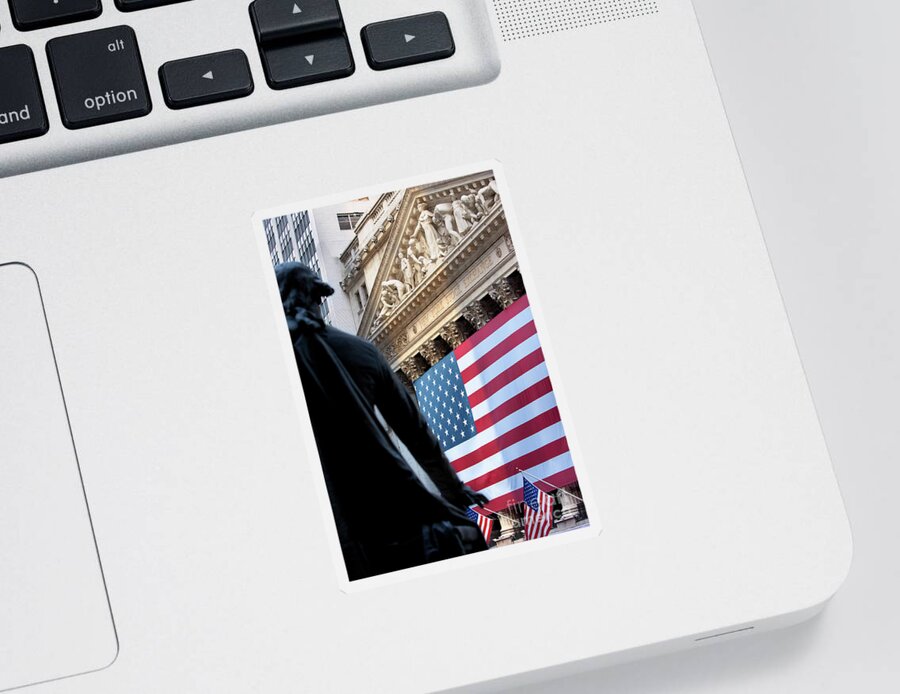 New York Sticker featuring the photograph Wall Street Flag #2 by Brian Jannsen