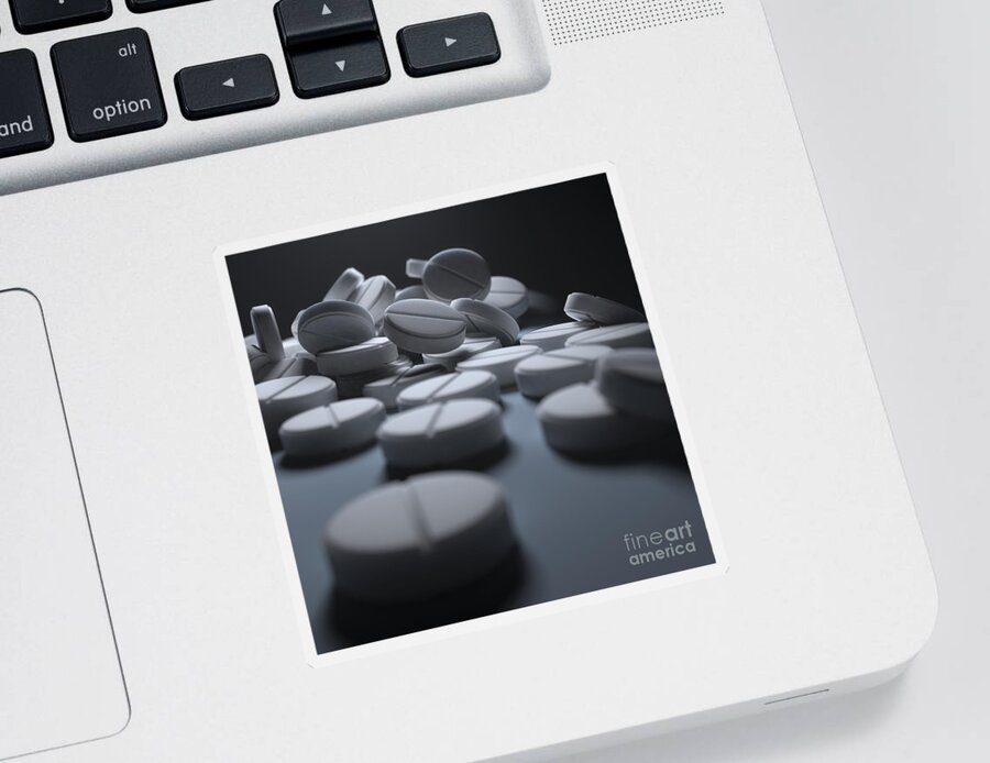 3d Visualisation Sticker featuring the photograph Aspirin Tablets #5 by Science Picture Co