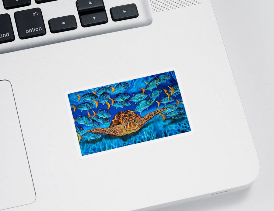 Turtle Sticker featuring the painting Green Sea Turtle by Daniel Jean-Baptiste