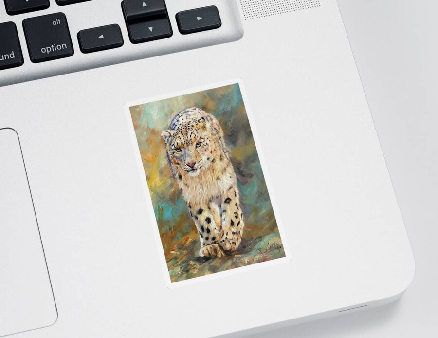 Snow Leopard Sticker featuring the painting Snow Leopard #5 by David Stribbling