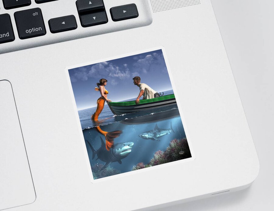 Mermaid Sticker featuring the digital art A Mermaid and Her Pets by Daniel Eskridge