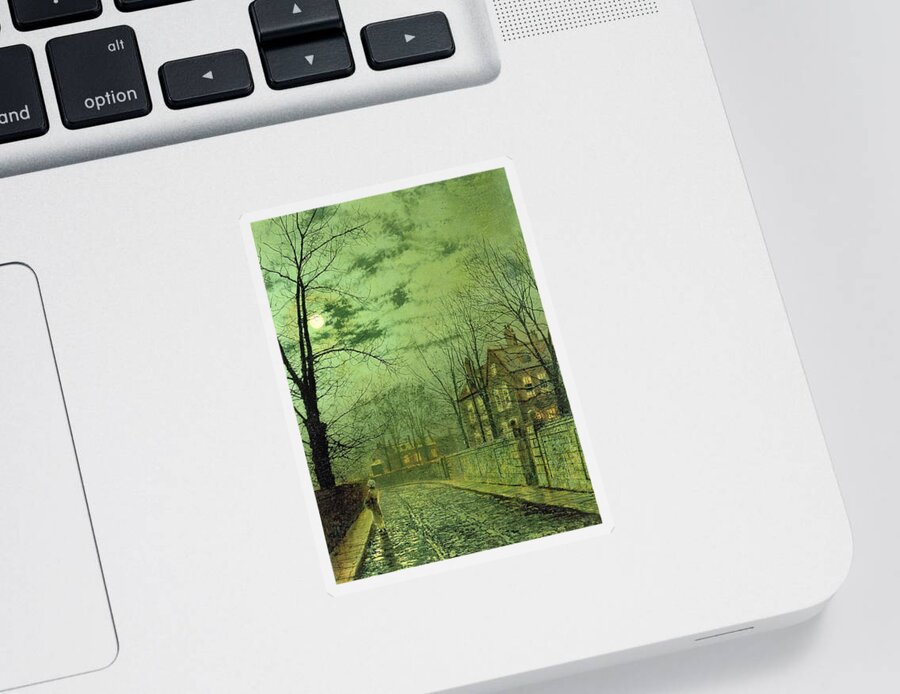 Street Sticker featuring the painting A Moonlit Road by John Atkinson Grimshaw