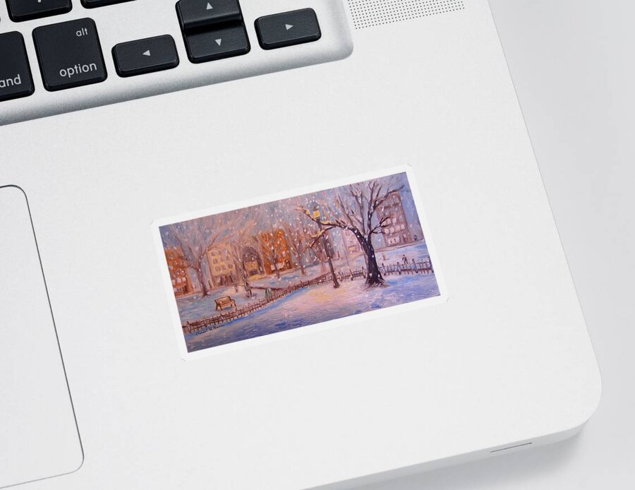 Snow Sticker featuring the painting A short cut through the park by Daniel W Green